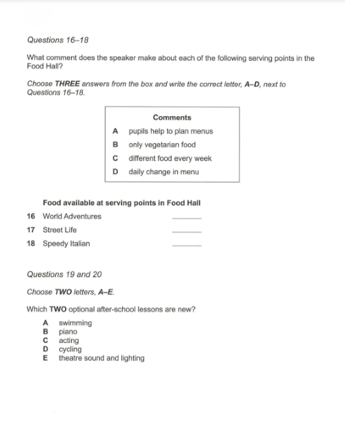 Listening Test questions
