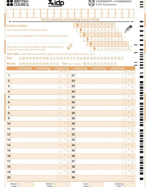 Example answer sheet