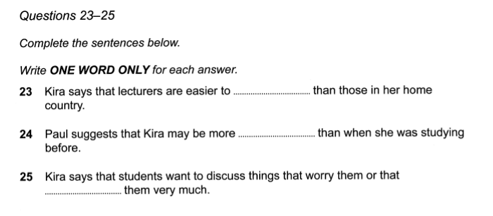 Listening sentence completion Q