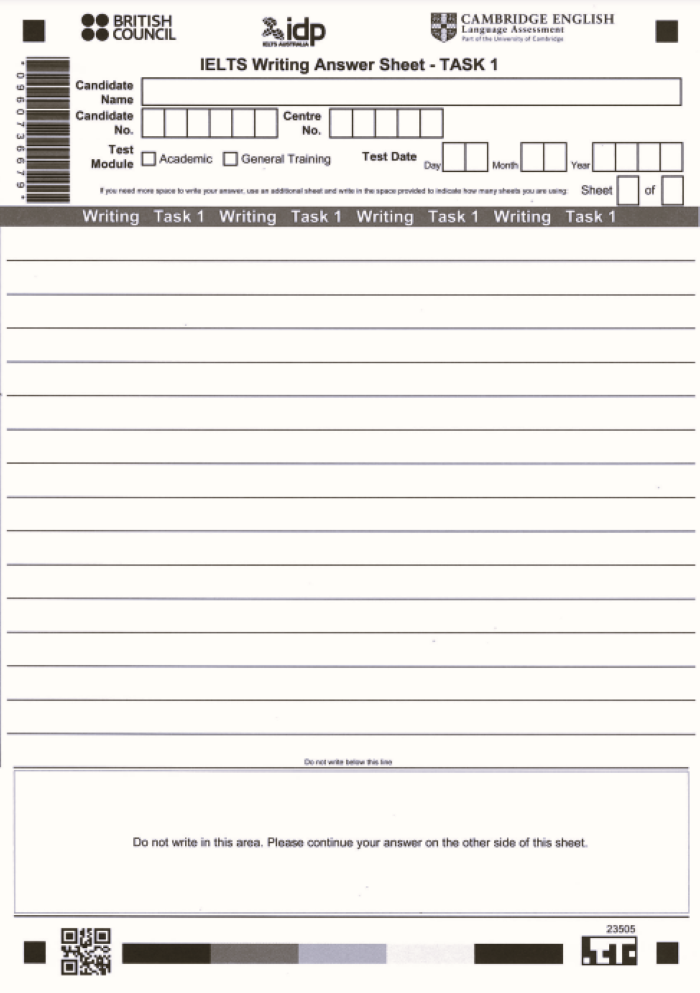 Writing Task 1 answer sheet