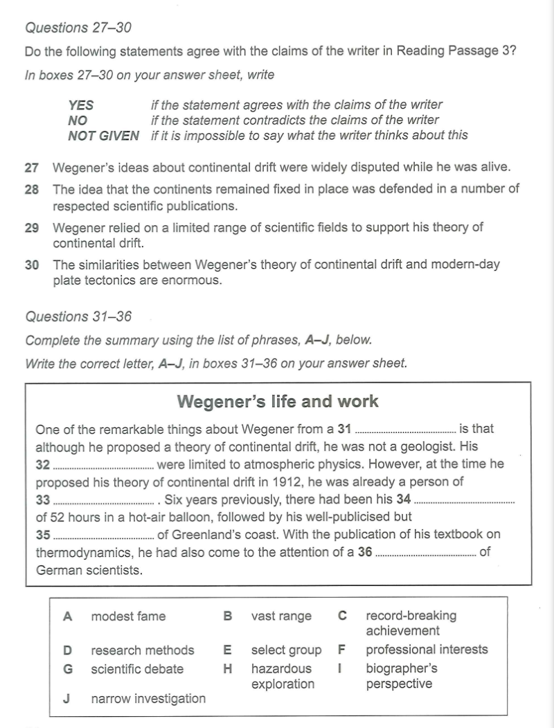 Reading Test Q