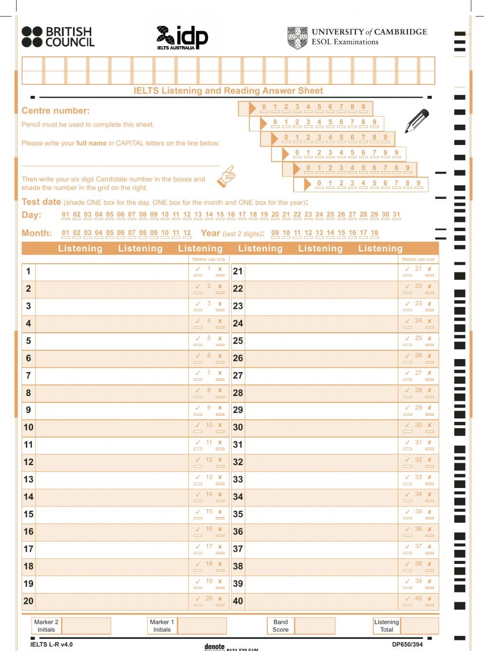 free ielts listening test answer sheet