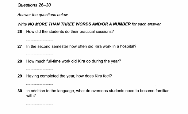 ielts listening short answer