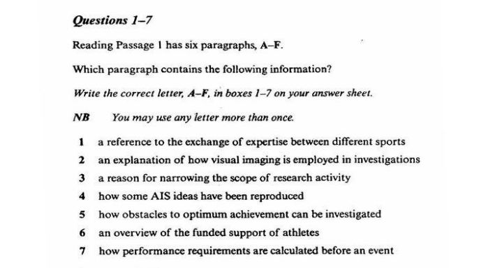 ielts reading matching information